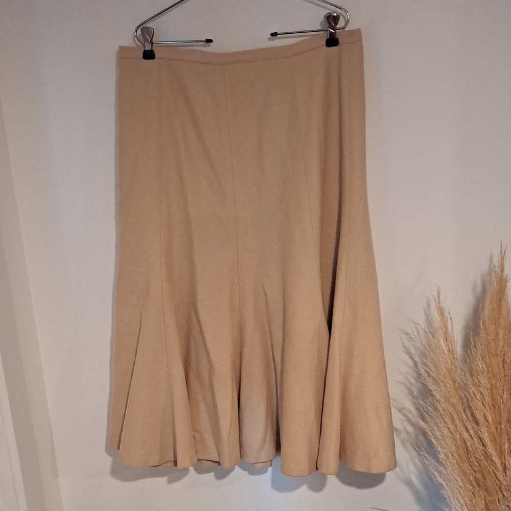 Ralph Lauren Beige Flared Wool Midi Skirt Size 12 B112